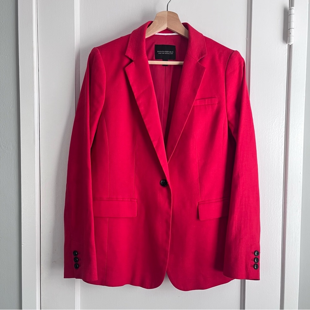 Banana Republic Red Linen Long and Lean Blazer Sz 8
